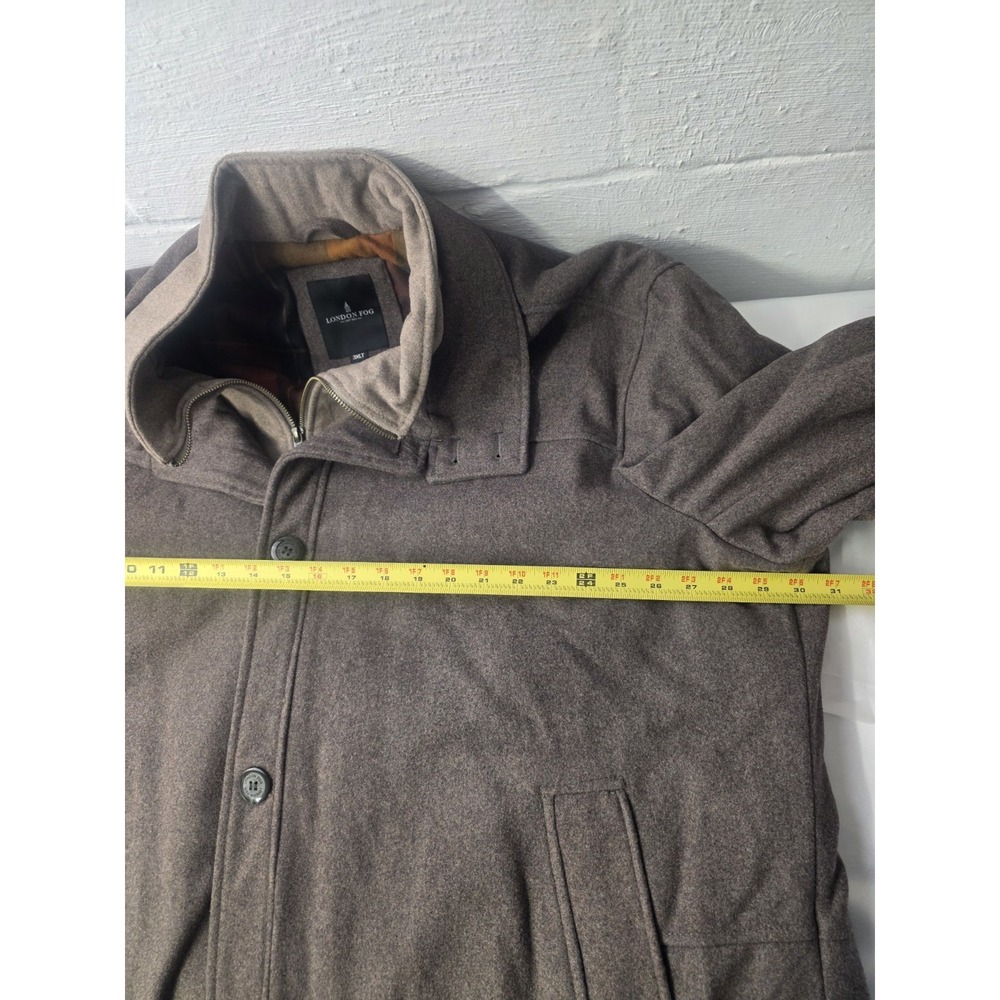 London Fog Pea‎ Coat Mocha Brown Wool Blend Lined Double Collar Mens 3XLT New - Picture 10 of 11